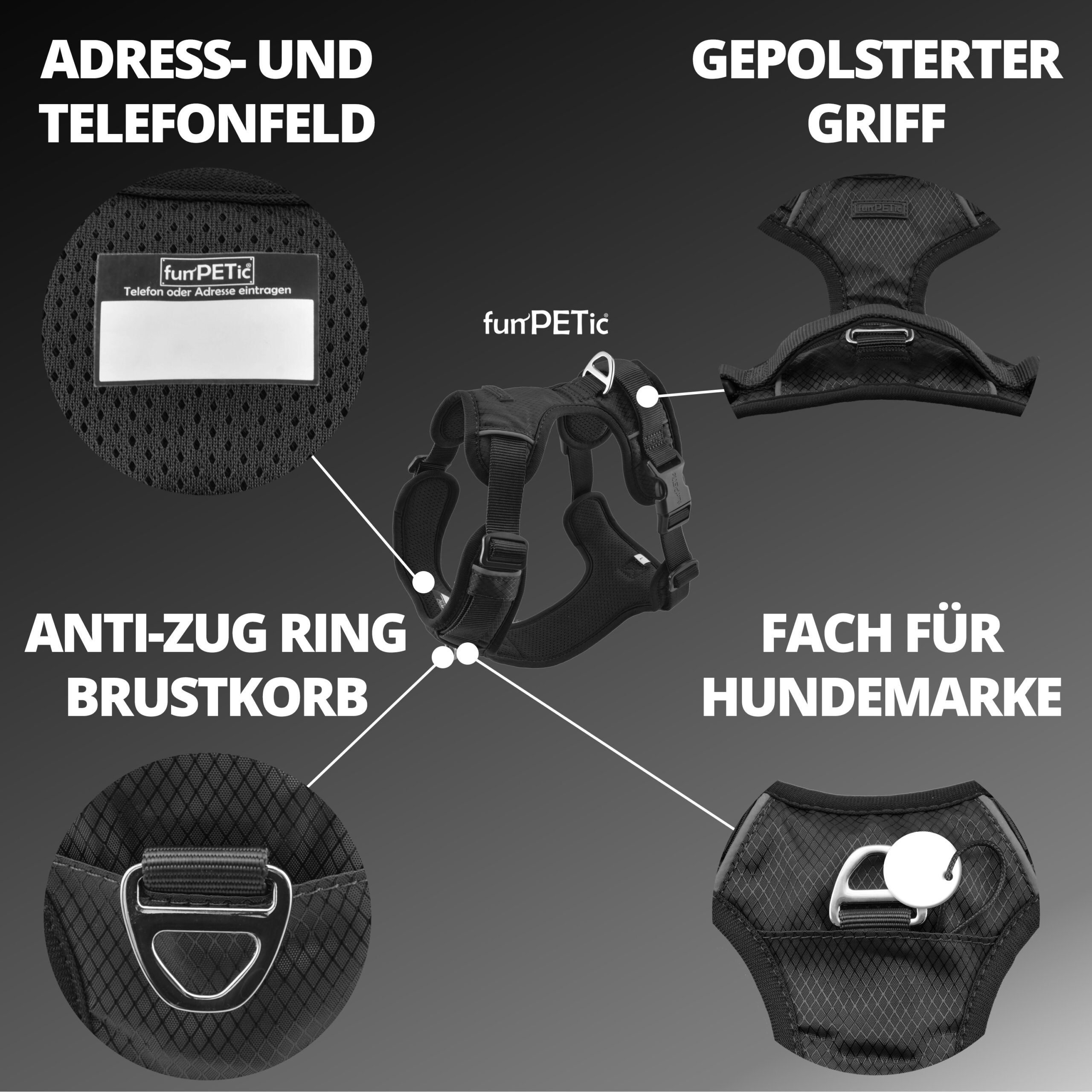 funPETic® Hundegeschirr Essential - Schwarz (All Black) – Bild 3